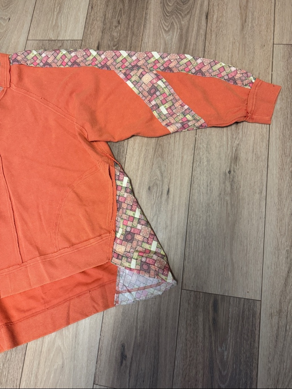 BlueVelvet NWT Orange Waffle Patchwork KAFTAN SLEEVES POCKETS Tunic Top - Picture 3 of 7